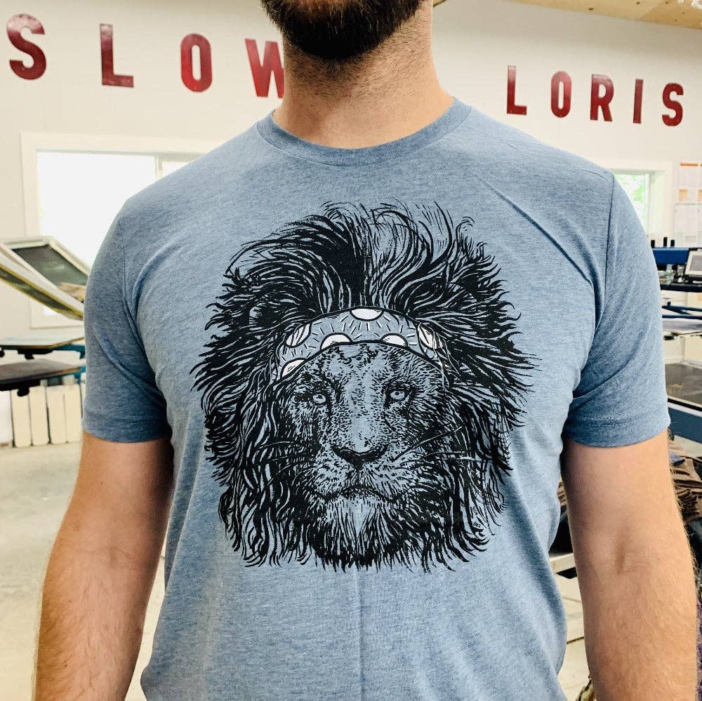 Headband Lion T Shirt: Denim Blue