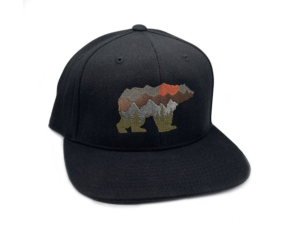 Bear and Mountain Hat: Snapback Flat