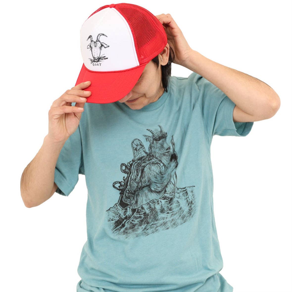 Mountain Goat T Shirt: Heather Blue Lagoon