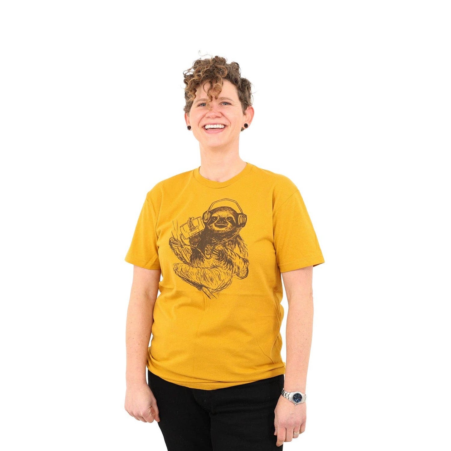 Slow Jams Sloth T Shirt: Mustard