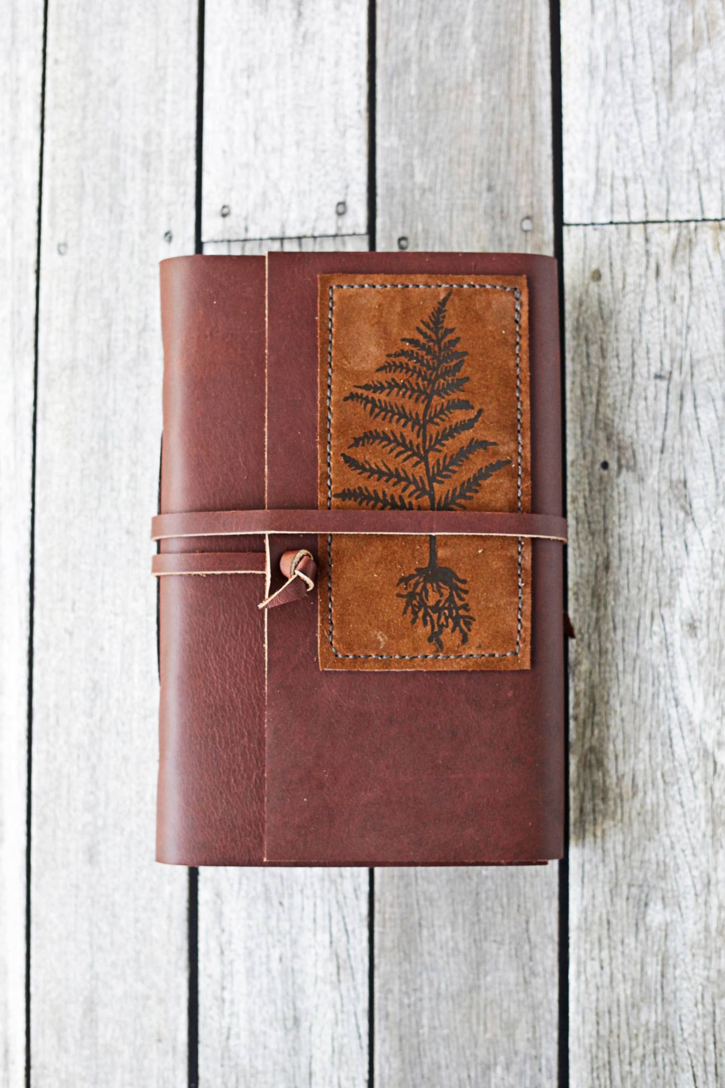 Large Leather Journal with Fern Print: Cream