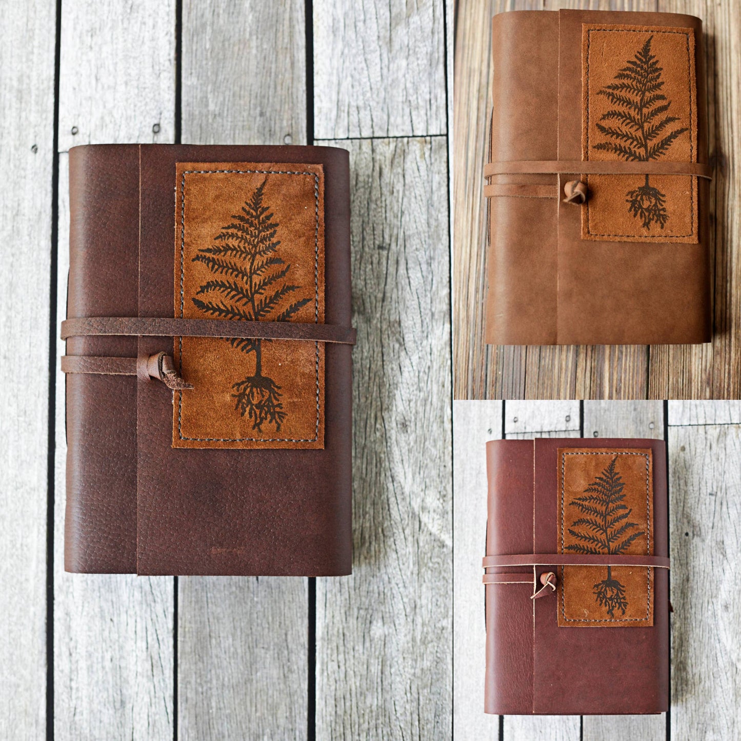 Large Leather Journal with Fern Print: Cream