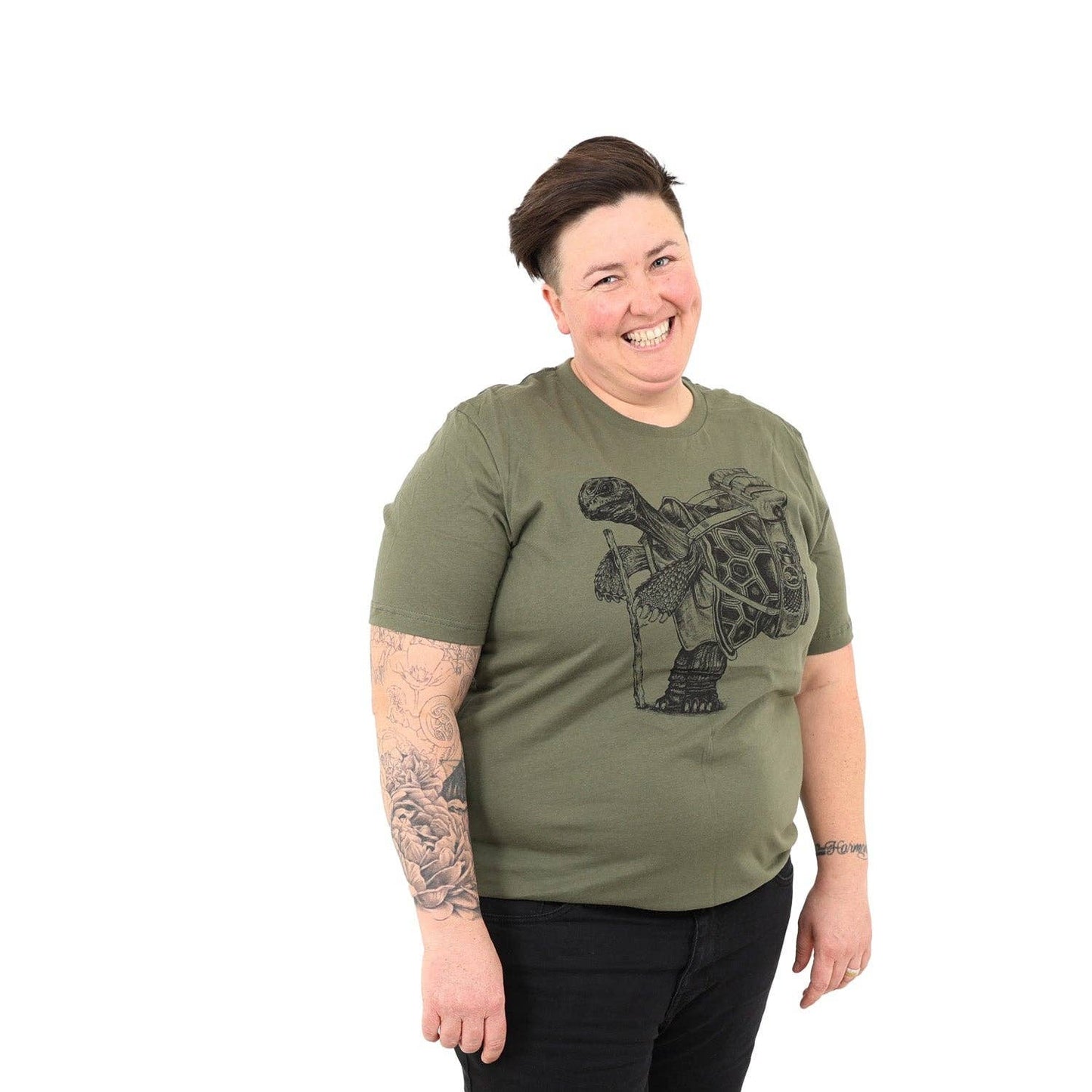Hiking Tortoise T Shirt: Military Green