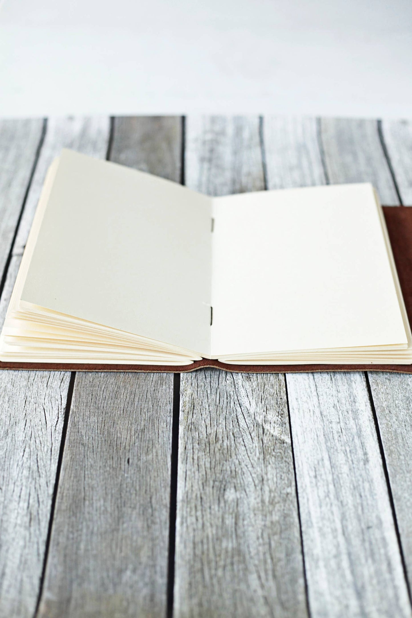 Large Leather Journal with Fern Print: Cream