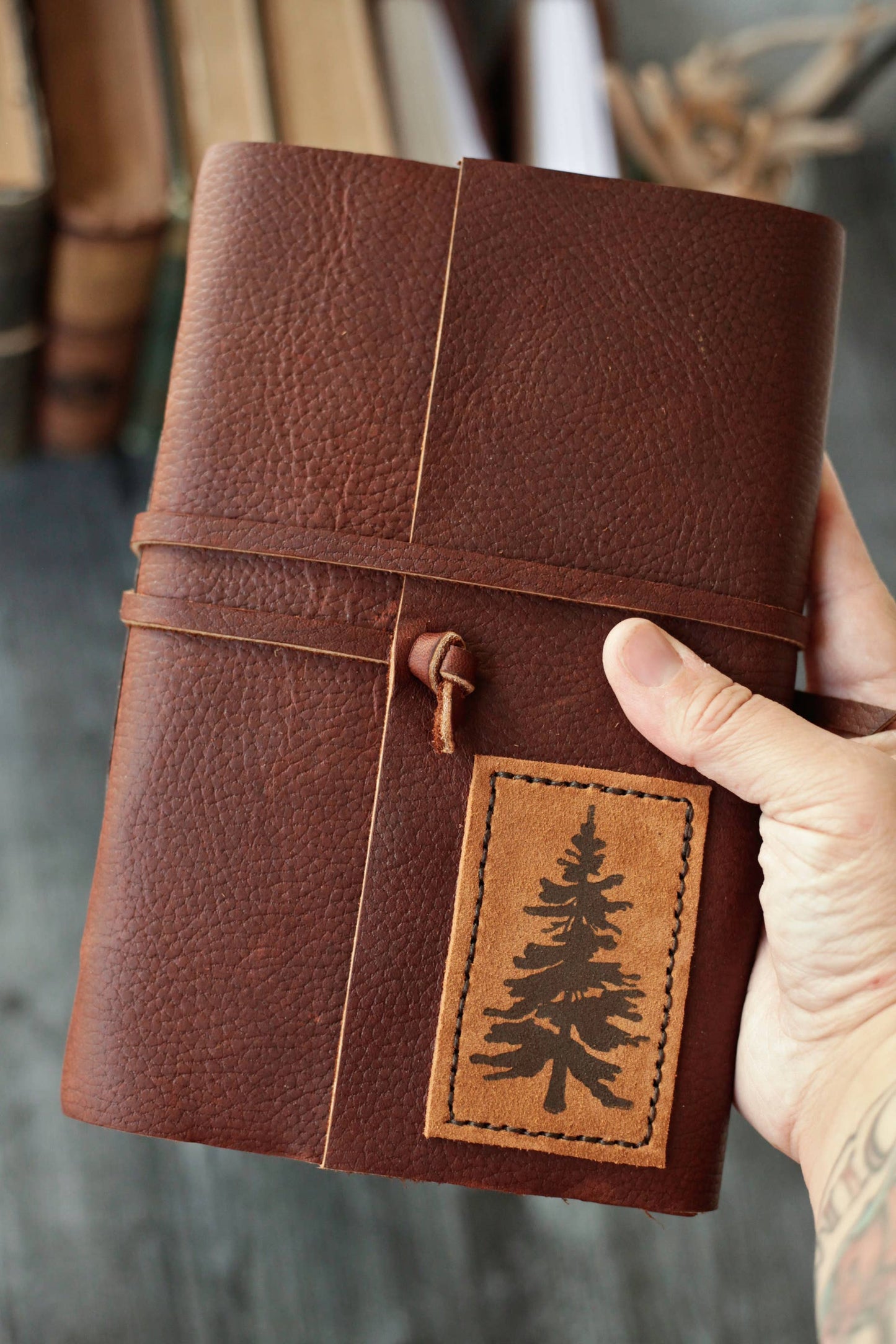 Large Leather Journal with Pine Tree: Cream