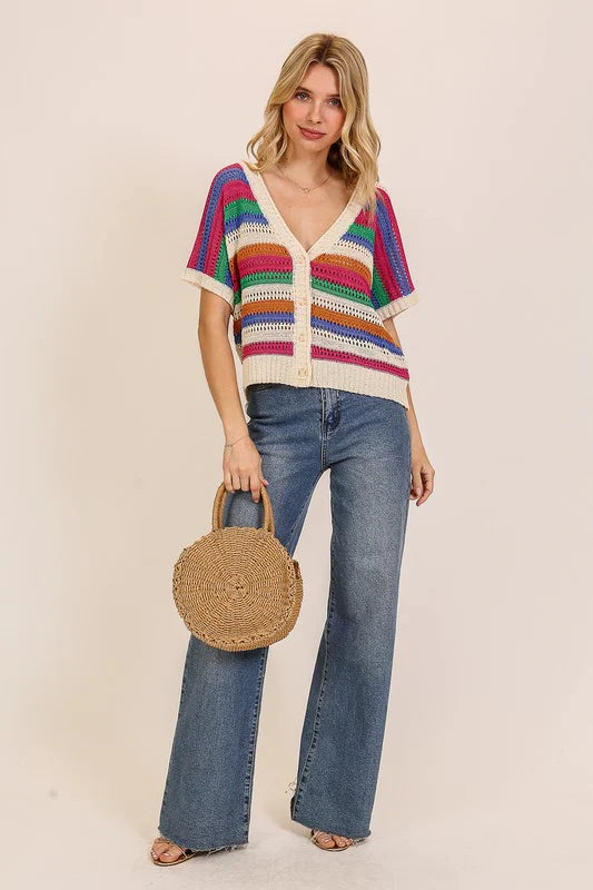 Timing Crochet Knit Top - Cream/Bold