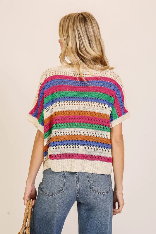 Timing Crochet Knit Top - Cream/Bold