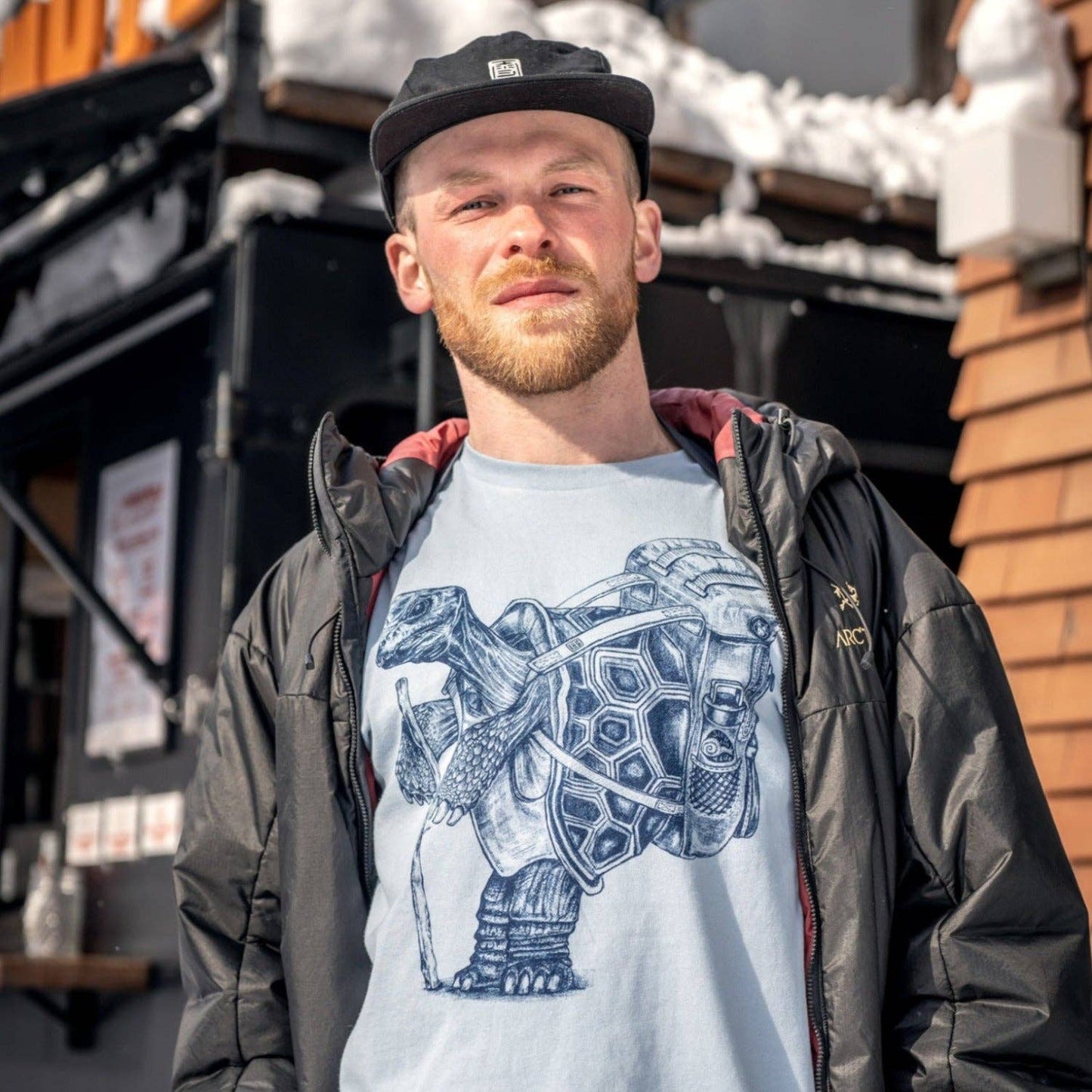 Hiking Tortoise T Shirt: Military Green