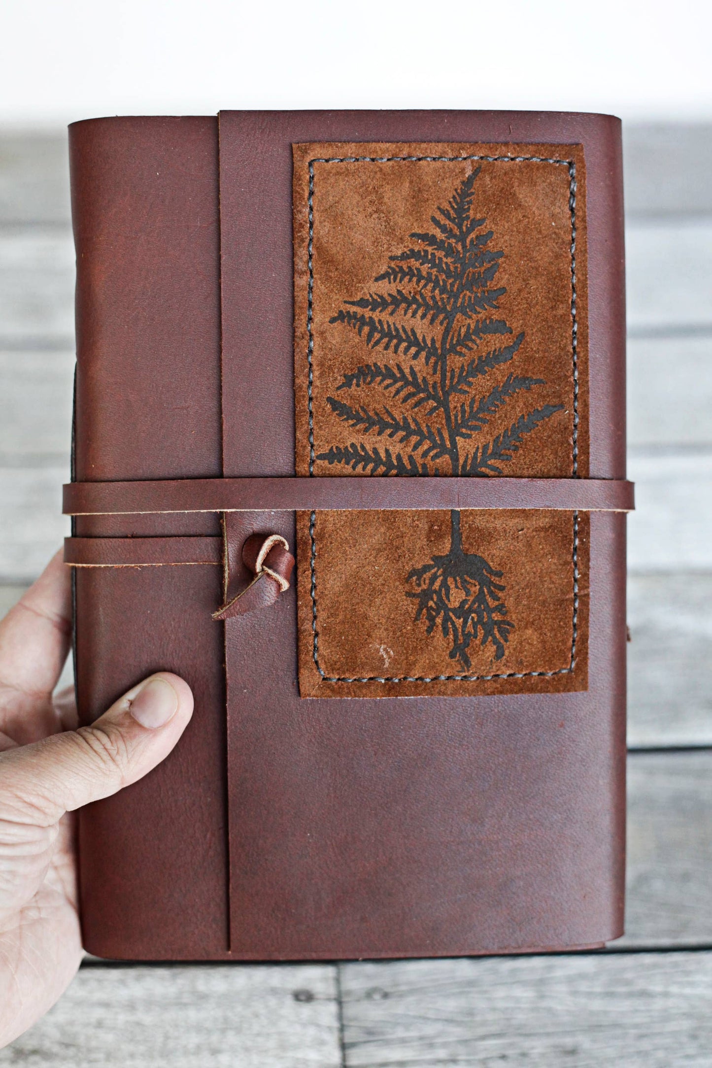 Large Leather Journal with Fern Print: Cream