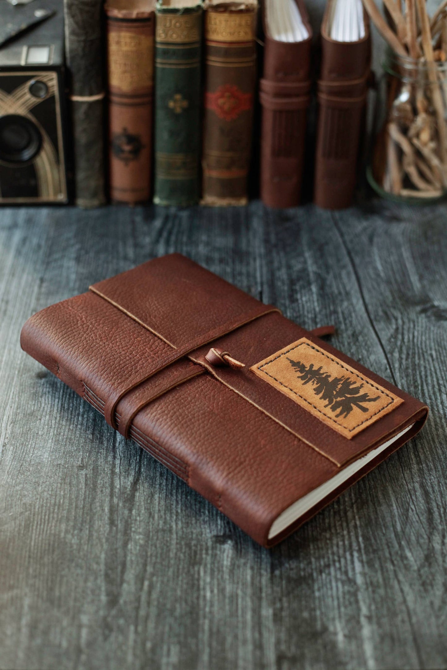 Large Leather Journal with Pine Tree
