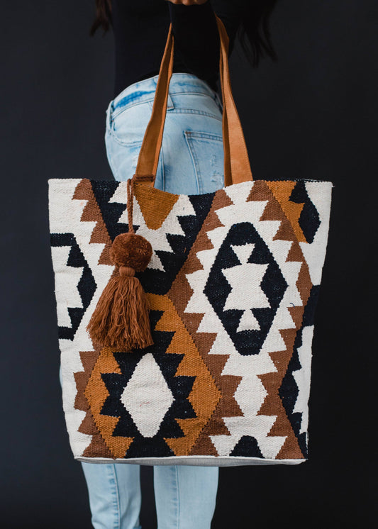 Cream, Black, Brown & Tan Aztec Tote