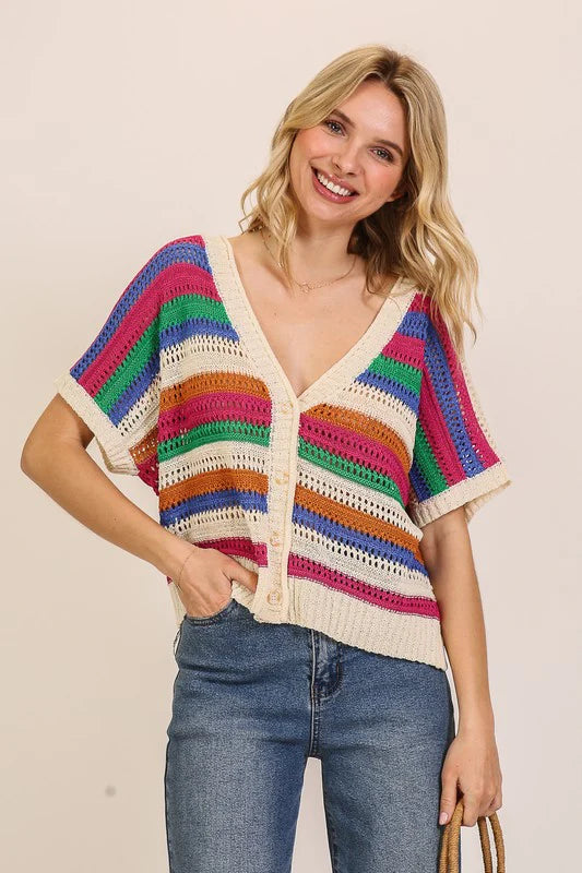Timing Crochet Knit Top - Cream/Bold