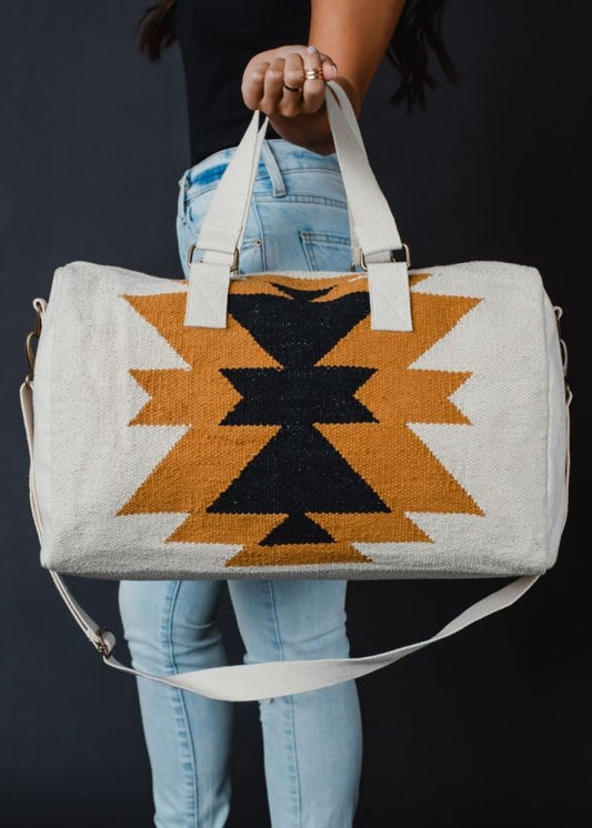 Cream, Camel & Black Aztec Duffel