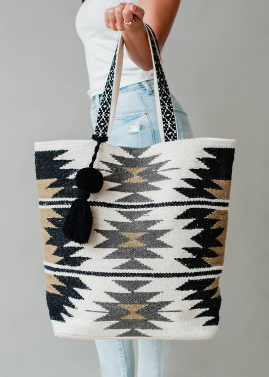 Cream, Black, Brown & Gray Aztec Tote